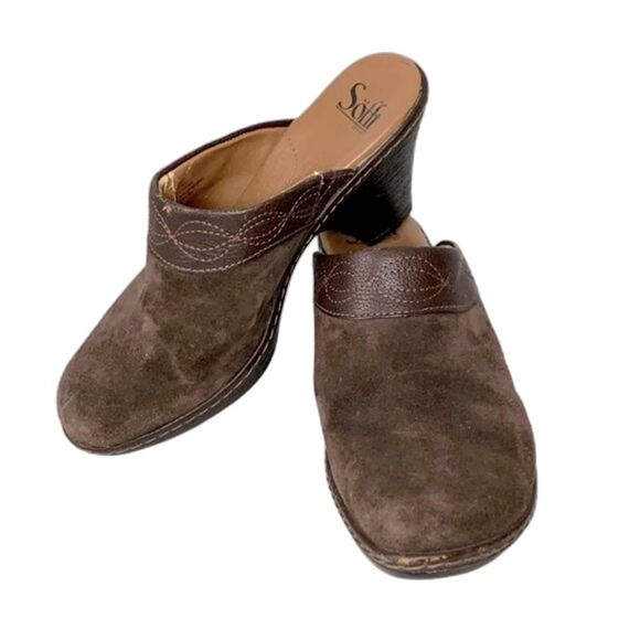 Sofft Brown Suede Embroidered Slip-On Comfort Mule Clog Size 7.5M - Picture 2 of 12